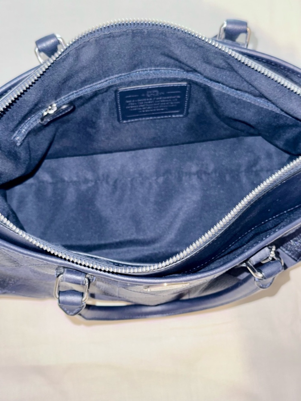 Coach Morgan Navy Patchwork Satchel LNWOT 🤩 Hang Tag Adust Strap & Bonus Scarf - Picture 8 of 16